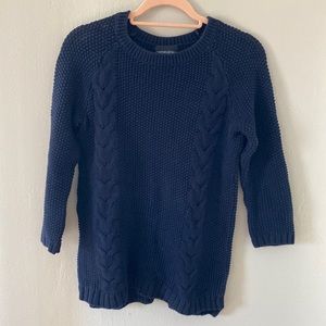 Cynthia Rowley 3/4 sleeve button back knit navy blue cotton sweater
